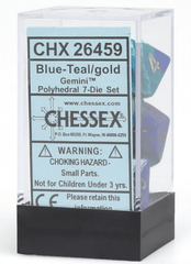 Chessex Dice: 7 Set Polyhedral Gemini Blue Teal Gold CHX26459